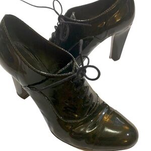 Theory black patent oxford heels, 36.5, schoolmarm, gothic, witchy, old school